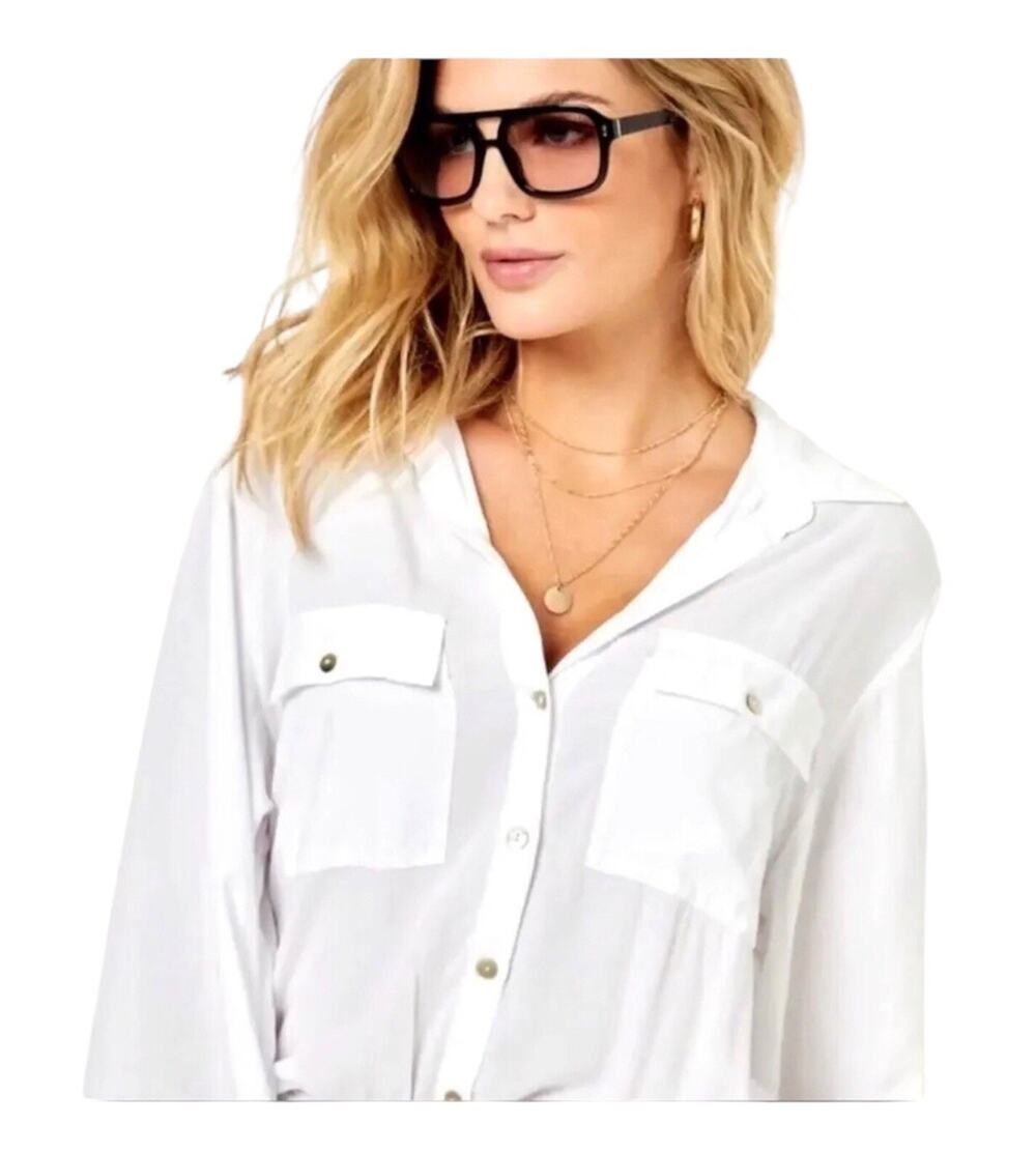 L*Space Amelia White Shirt Dress Long Sleeve Button Front Cover Up Medium NWT